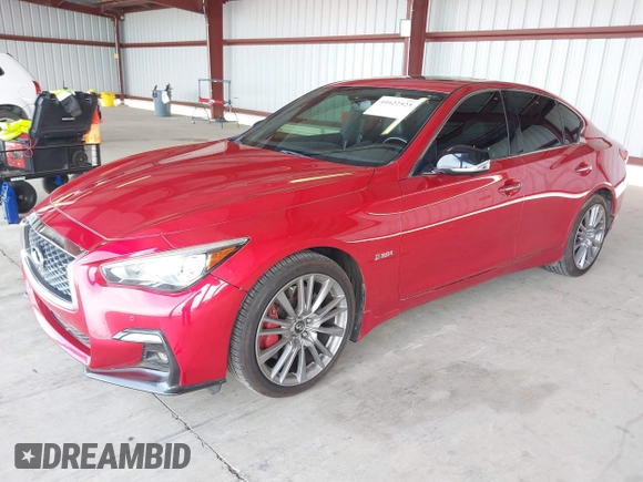 2018 Infiniti Q50 Red Sport 400 with VIN JN1FV7AR6JM481502, listed as a IAAI auction lot 41622523 with 74,097 mi miles and . Bid and sale history available at DreamBid. Image 17.