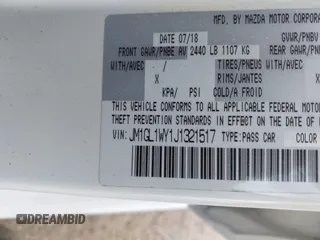 2018 Mazda 6 Grand Touring Reserve with VIN JM1GL1WY1J1321517, listed as a IAAI auction lot 39411226 with 50,280 mi miles and . Bid and sale history available at DreamBid. Image 9.