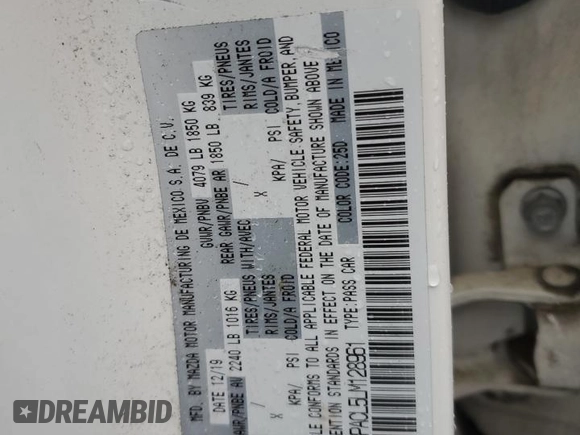 2020 Mazda 3 Select with VIN 3MZBPACL5LM128961, listed as a Copart auction lot 51634715 with 56,302 mi miles and Salvage title. Bid and sale history available at DreamBid. Image 12.