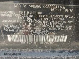 2019 Subaru Crosstrek Premium with VIN JF2GTACC9K8242115, listed as a IAAI auction lot 42010136 with 107,027 mi miles and . Bid and sale history available at DreamBid. Image 9.