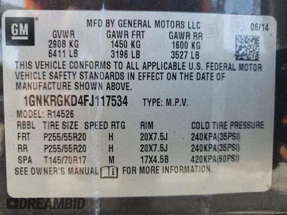 2015 Chevrolet Traverse LT z VIN 1GNKRGKD4FJ117534, wystawiony jako Copart lot #56562735 z przebiegiem Nie podano mil oraz Szkoda całkowita • Salvage title. Historia ofert i sprzedaży dostępna na DreamBid. Obrazek 13.