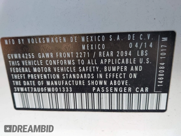 2015 Volkswagen GTI SE with VIN 3VW4T7AU0FM001333, listed as a IAAI auction lot 42080460 with 117,820 mi miles and . Bid and sale history available at DreamBid. Image 9.