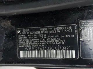 2003 BMW 5 Series 530iA with VIN WBADT63403CK37047, listed as a Copart auction lot 79614074 with 164,261 mi miles and Salvage Title. Bid and sale history available at carsss.com. Image 12.