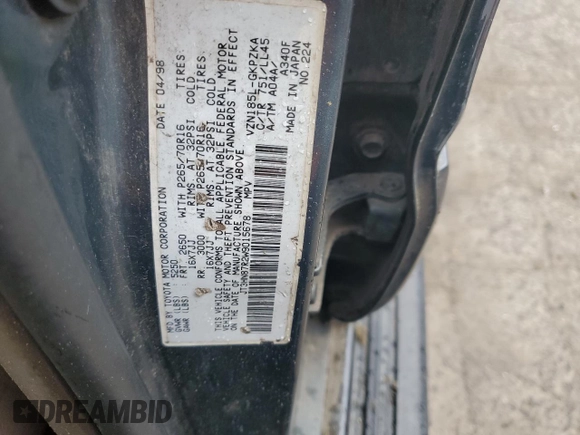 1998 Toyota 4Runner Limited with VIN JT3HN87R2W9015678, listed as a Copart auction lot 58042485 with 274,850 mi miles and Non repairable. Bid and sale history available at DreamBid. Image 13.