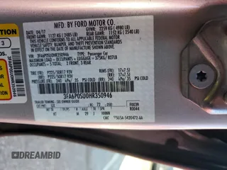 2017 Ford Fusion Titanium with VIN 3FA6P0SU0HR350946, listed as a Copart auction lot 54957885 with Not Provided miles and Clean Title. Bid and sale history available at DreamBid. Image 12.