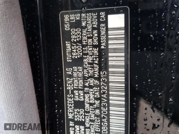 1997 Mercedes-Benz S with VIN WDBGA70E3VA327315, listed as a Copart auction lot 72653364 with 172,820 mi miles and Salvage Title. Bid and sale history available at DreamBid. Image 12.
