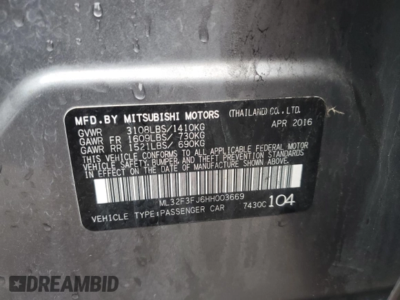 2017 Mitsubishi Mirage ES z VIN ML32F3FJ6HH003669, wystawiony jako Copart lot #55512845 z przebiegiem 110 761 mil mil oraz Tytuł czysty. Historia ofert i sprzedaży dostępna na DreamBid. Obrazek 13.