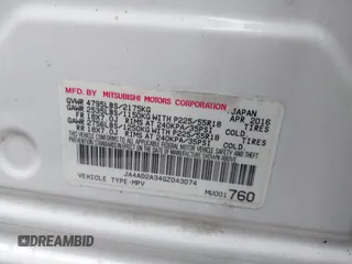 2016 Mitsubishi Outlander ES with VIN JA4AD2A34GZ043074, listed as a IAAI auction lot 41699935 with Not provided miles and . Bid and sale history available at DreamBid. Image 9.
