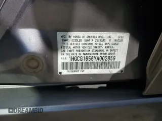 2000 Honda Accord EX with VIN 1HGCG1656YA002859, listed as a Copart auction lot 59872265 with 83,855 mi miles and Salvage title. Bid and sale history available at DreamBid. Image 12.