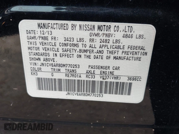 2013 Infiniti G37 x z VIN JN1CV6AR8DM770253, wystawiony jako IAAI lot #42198168 z przebiegiem 88 251 mil mil oraz . Historia ofert i sprzedaży dostępna na DreamBid. Obrazek 9.