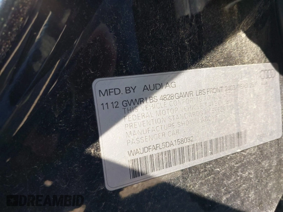 2013 Audi A4 Premium с VIN WAUDFAFL5DA158032, выставлен на аукционе IAAI как лот 42394021 с пробегом 114 049 миль миль и . История ставок и продаж доступна на DreamBid. Изображение 9.