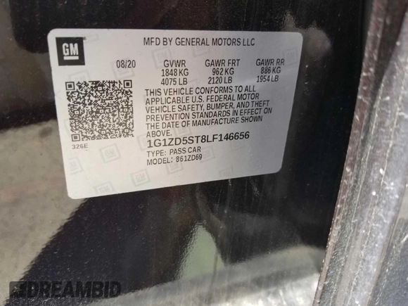 2020 Chevrolet Malibu LT with VIN 1G1ZD5ST8LF146656, listed as a IAAI auction lot 42220074 with 76,406 mi miles and . Bid and sale history available at DreamBid. Image 1.