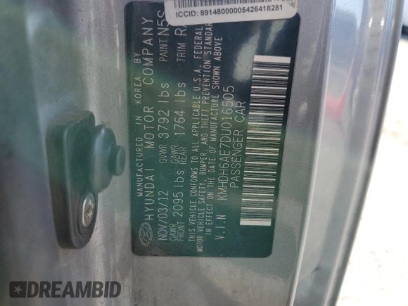 2013 Hyundai Elantra Coupe SE with VIN KMHDH6AE7DU016505, listed as a Copart auction lot 74535694 with 0 mi miles and Salvage Title. Bid and sale history available at carsss.com. Image 13.