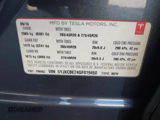 2016 Tesla Model X 70D with VIN 5YJXCBE24GF019450, listed as a IAAI auction lot 41517321 with 96,831 mi miles. Bid and sale history available at carsss.com. Image 9.