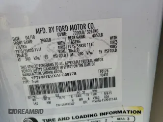 2010 Ford F-150 XL with VIN 1FTFW1EVXAFC09778, listed as a Copart auction lot 53793085 with 234,053 mi miles and Salvage title. Bid and sale history available at DreamBid. Image 12.