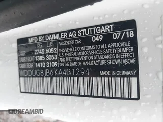 2019 Mercedes-Benz S 63 AMG with VIN WDDUG8JB6KA431294, listed as a IAAI auction lot 39937678 with 84,682 mi miles and . Bid and sale history available at DreamBid. Image 9.