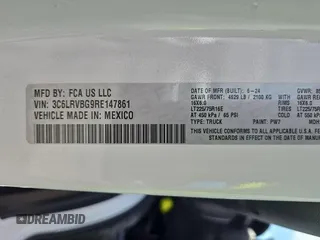 2024 Ram ProMaster Cargo Tradesman with VIN 3C6LRVBG9RE147861, listed as a IAAI auction lot 42241239 with 6,478 mi miles and . Bid and sale history available at DreamBid. Image 1.