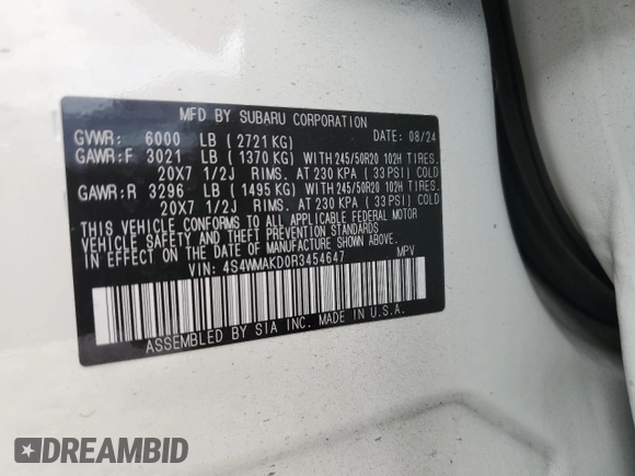 2024 Subaru Ascent Onyx Limited z VIN 4S4WMAKD0R3454647, wystawiony jako Copart lot #48978445 z przebiegiem 19 226 mil mil oraz Szkoda całkowita • Salvage title. Historia ofert i sprzedaży dostępna na DreamBid. Obrazek 13.