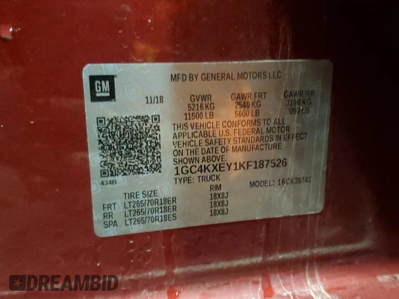 2019 Chevrolet Silverado 3500HD LTZ with VIN 1GC4KXEY1KF187526, listed as a Copart auction lot 77872454 with 32,368 mi miles and Salvage Title. Bid and sale history available at carsss.com. Image 14.