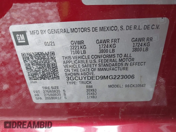 2021 Chevrolet Silverado 1500 LT with VIN 3GCUYDED9MG223006, listed as a IAAI auction lot 41846144 with 14,764 mi miles and . Bid and sale history available at DreamBid. Image 9.
