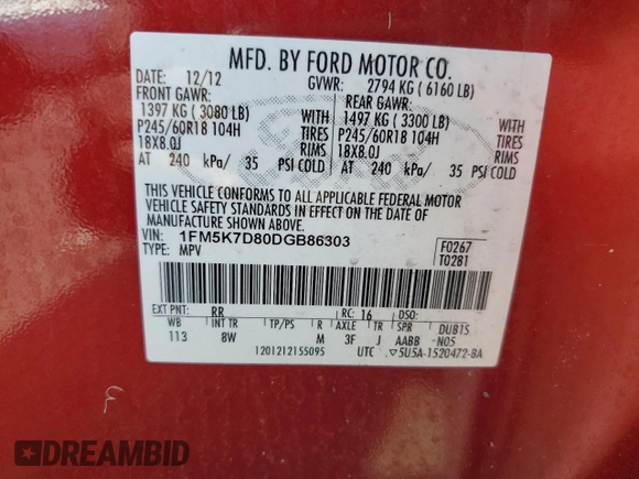 2013 Ford Explorer XLT с VIN 1FM5K7D80DGB86303, выставлен на аукционе Copart как лот 66703925 с пробегом 171 787 миль миль и Чистый • Clean title. История ставок и продаж доступна на DreamBid. Изображение 13.