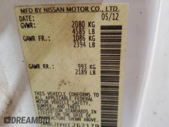 2012 Nissan Altima 3.5 SR with VIN 1N4BL2EPXCC262179, listed as a Copart auction lot 42967315 with 183,574 mi miles and Salvage Title. Bid and sale history available at carsss.com. Image 12.