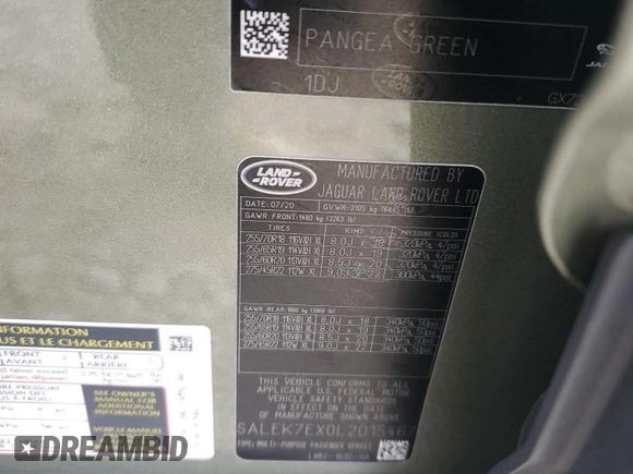 2020 Land Rover Defender z VIN SALEK7EX0L2015467, wystawiony jako Copart lot #84467294 z przebiegiem 10 132 mil mil oraz Szkoda całkowita • Salvage title. Historia ofert i sprzedaży dostępna na DreamBid. Obrazek 15.
