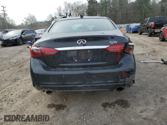 2023 Infiniti Q50 Luxe with VIN JN1EV7BP5PM510800, listed as a Copart auction lot 46805035 with 35,446 mi miles and Salvage Title. Bid and sale history available at DreamBid. Image 6.
