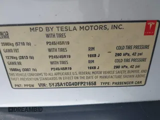 2013 Tesla Model S with VIN 5YJSA1CG4DFP21658, listed as a IAAI auction lot 42398609 with 116,068 mi miles and . Bid and sale history available at DreamBid. Image 9.