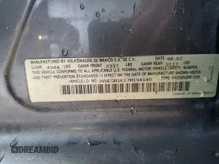 2007 Volkswagen Jetta с VIN 3VWEG81K17M194140, выставлен на аукционе Copart как лот 43654935 с пробегом 90 599 миль миль и На запчасти • Non repairable. История ставок и продаж доступна на DreamBid. Изображение 12.