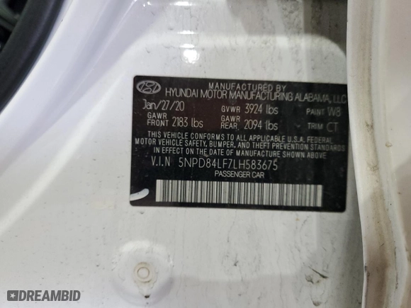 2020 Hyundai Elantra Value Edition with VIN 5NPD84LF7LH583675, listed as a Copart auction lot 52879855 with 76,748 mi miles and Salvage Title. Bid and sale history available at carsss.com. Image 13.