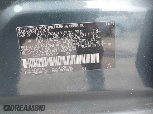 2012 Toyota RAV4 с VIN 2T3BF4DV3CW220981, выставлен на аукционе IAAI как лот 42297050 с пробегом 247 358 миль миль и . История ставок и продаж доступна на DreamBid. Изображение 9.