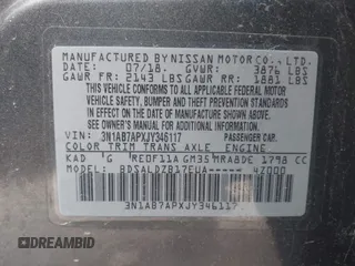 2018 Nissan Sentra S with VIN 3N1AB7APXJY346117, listed as a IAAI auction lot 41847021 with 99,068 mi miles and . Bid and sale history available at DreamBid. Image 9.