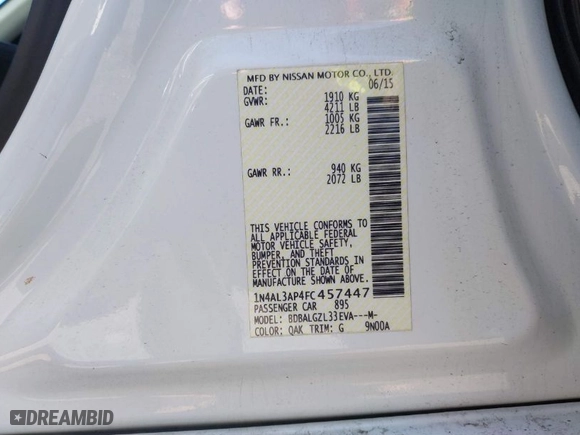 2015 Nissan Altima 2.5 S with VIN 1N4AL3AP4FC457447, listed as a IAAI auction lot 41848026 with 81,203 mi miles. Bid and sale history available at carsss.com. Image 9.