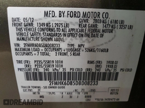 2013 Ford Flex Limited with VIN 2FMHK6D85DBD08233, listed as a Copart auction lot 51928345 with 126,159 mi miles and Clean Title. Bid and sale history available at carsss.com. Image 13.