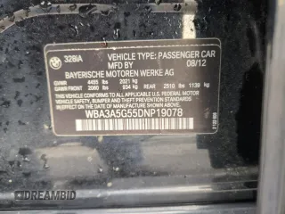 2013 BMW 3 Series 328i with VIN WBA3A5G55DNP19078, listed as a Copart auction lot 51462795 with 93,174 mi miles and Salvage Title. Bid and sale history available at carsss.com. Image 12.