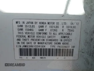 2012 Honda Fit Sport with VIN JHMGE8H51CC041804, listed as a IAAI auction lot 41772371 with 138,116 mi miles and . Bid and sale history available at DreamBid. Image 9.