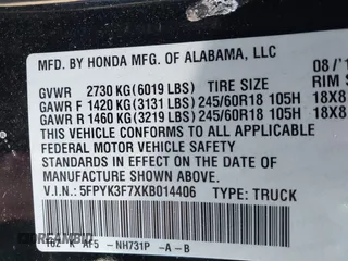 2019 Honda Ridgeline RTL-E with VIN 5FPYK3F7XKB014406, listed as a IAAI auction lot 41765154 with 65,209 mi miles and . Bid and sale history available at DreamBid. Image 9.