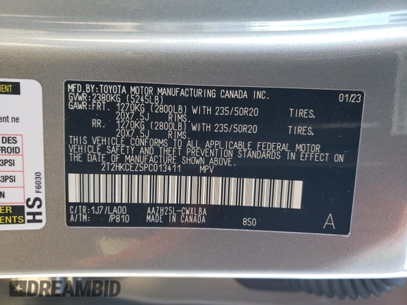 2023 Lexus NX 350h Luxury with VIN 2T2HKCEZ5PC013411, listed as a Copart auction lot 85705704 with 28,660 mi miles and Salvage Title. Bid and sale history available at DreamBid. Image 13.