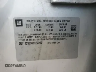 2016 Chevrolet Impala LTZ with VIN 2G1145S35G9182297, listed as a Copart auction lot 55792725 with 104,686 mi miles and Salvage title. Bid and sale history available at DreamBid. Image 12.
