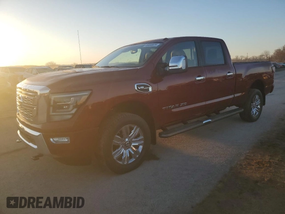 2020 Nissan Titan XD Platinum Reserve with VIN 1N6AA1FB9LN508763, listed as a Copart auction lot 46680825 with 560 mi miles and Salvage Title. Bid and sale history available at carsss.com. Image 1.