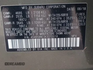 2019 Subaru Outback Limited with VIN 4S4BSANC2K3212018, listed as a IAAI auction lot 41790151 with 92,129 mi miles and . Bid and sale history available at DreamBid. Image 9.