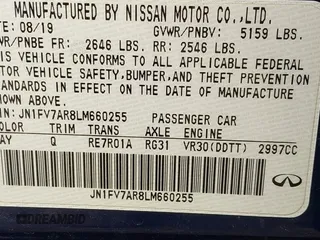 2020 Infiniti Q50 Red Sport 400 with VIN JN1FV7AR8LM660255, listed as a IAAI auction lot 41692654 with 64,773 mi miles and . Bid and sale history available at carsss.com. Image 9.