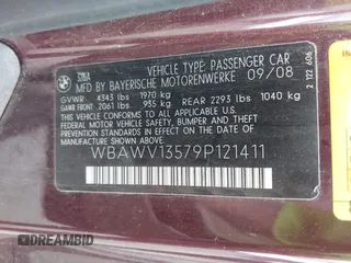 2009 BMW 3 Series 328i с VIN WBAWV13579P121411, выставлен на аукционе IAAI как лот 42540732 с пробегом 248 412 миль миль и . История ставок и продаж доступна на DreamBid. Изображение 9.
