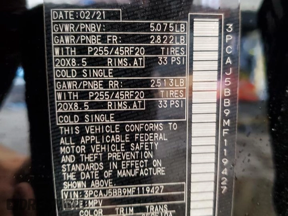 2021 Infiniti QX50 Luxe with VIN 3PCAJ5BB9MF119427, listed as a Copart auction lot 55217265 with 40,677 mi miles and Salvage Title. Bid and sale history available at DreamBid. Image 14.