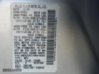 2006 Nissan Murano S with VIN JN8AZ08T76W416050, listed as a Copart auction lot 47643815 with 190,082 mi miles and Salvage Title. Bid and sale history available at carsss.com. Image 12.