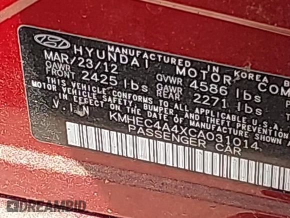 2012 Hyundai Sonata Hybrid z VIN KMHEC4A4XCA031014, wystawiony jako IAAI lot #42463501 z przebiegiem 113 309 mil mil oraz . Historia ofert i sprzedaży dostępna na DreamBid. Obrazek 9.