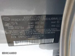 2017 Hyundai Sonata SE with VIN 5NPE24AF6HH537318, listed as a IAAI auction lot 41785789 with 115,013 mi miles. Bid and sale history available at carsss.com. Image 9.
