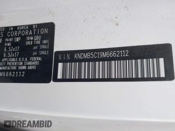 2021 Kia Sedona LX with VIN KNDMB5C19M6662112, listed as a IAAI auction lot 41684140 with 57,874 mi miles. Bid and sale history available at carsss.com. Image 9.
