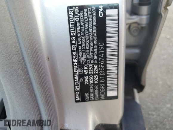 2005 Mercedes-Benz C 240 with VIN WDBRF81J35F674190, listed as a Copart auction lot 42167015 with 157,003 mi miles and Salvage Title. Bid and sale history available at DreamBid. Image 12.